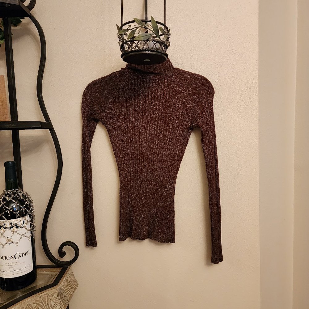 INC International Concepts Women's RIbbed Long Sleeve Sweater Top - Brown